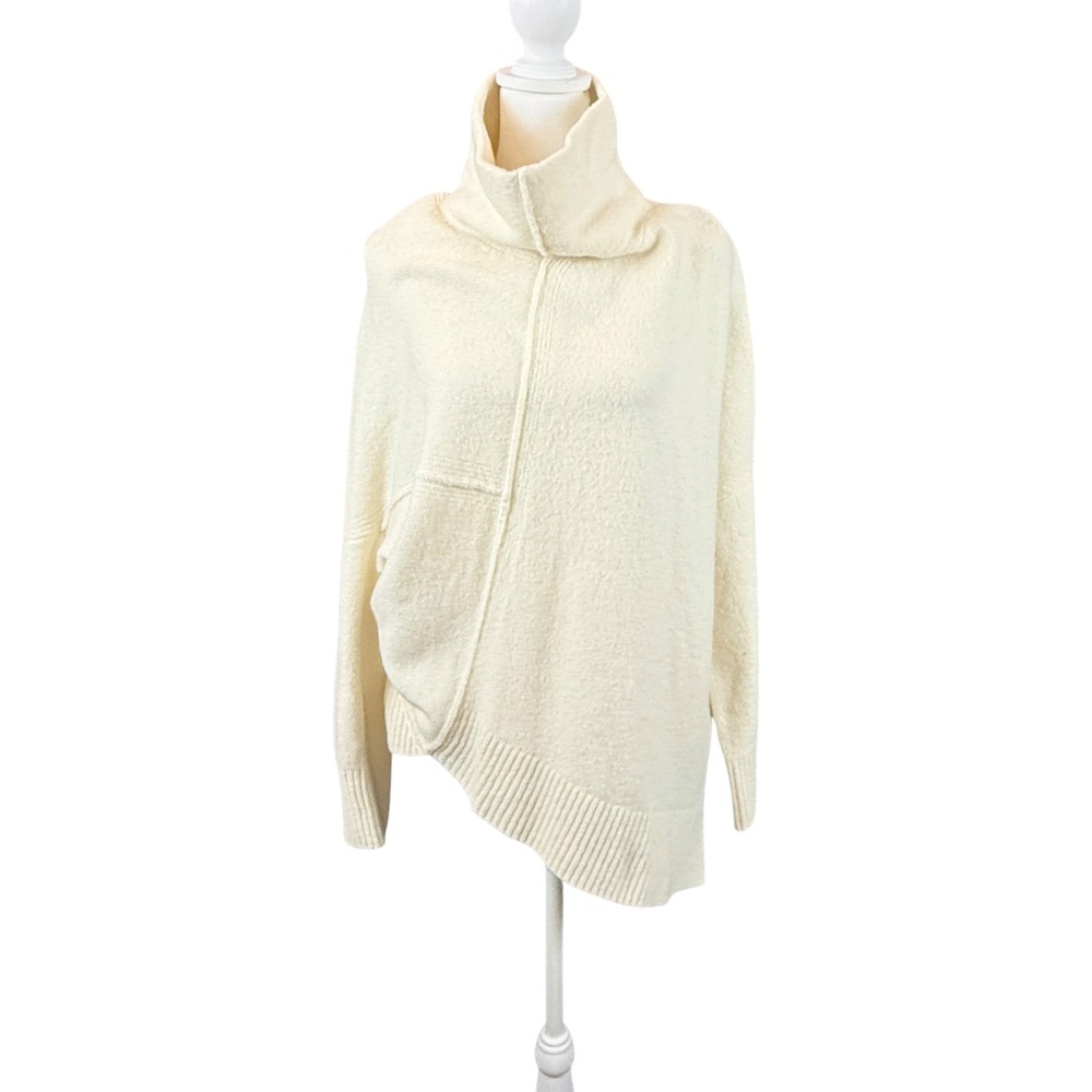AllSaints Sweater Womens Small Cream Asymmetric Turtleneck Wool Yak Blend Knit